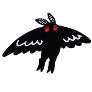 NEW Mothman Enamel Pin Black White Red Cute Cryptid Horror Goth Supernatural